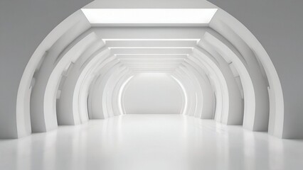 Modern futuristic hallway with bright lighting and smooth white walls