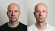 © Zhanna - Before and after images of a man with hair loss. The left image shows noticeable hair thinning, and the right displays improvement. Perfect for illustrating treatment success.