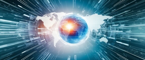 Poster - Abstract Technology Background of High-Speed Global Data Transfer, Ultra-Fast Broadband, and Digital Cyber Tech Motion