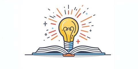 Poster - Crisp Icon of Book with Light Bulb Indicating Knowledge and Education