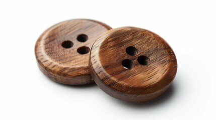 Two buttons made of wood on a white background