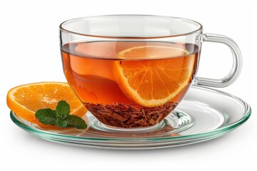 Canvas Print - Elegant Glass Cup of Herbal Tea with Orange Slice and Mint Leaves