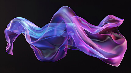 3D render of abstract cloth floating with purple and blue gradient isolated on black background digital art illustration fluid and dynamic movement vibrant gradient colors modern and artistic visual