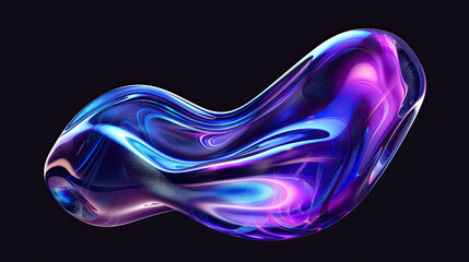 Fototapete - 3D render of abstract liquid blob shape with purple and blue gradient on a black background digital art illustration fluid and organic form vibrant gradient colors modern and striking visual dynamic 