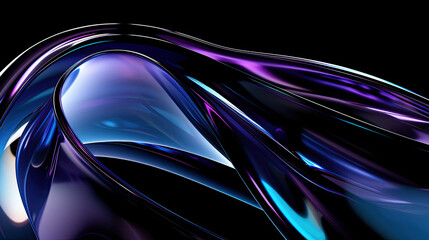 Fototapete - 3D render of an abstract background with beautiful curved glass and a purple-blue gradient isolated on black background elegant and modern design fluid glass shapes vibrant gradient colors striking an