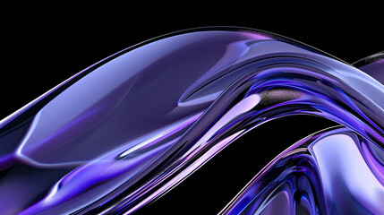 Fototapete - 3D render of an abstract background with beautiful curved glass and a purple-blue gradient isolated on black background elegant and modern design fluid glass shapes vibrant gradient colors striking an