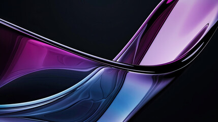 Fototapete - 3D render of an abstract background with beautiful curved glass and a purple-blue gradient isolated on black background elegant and modern design fluid glass shapes vibrant gradient colors striking an