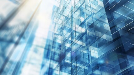 Poster - Abstract view of a modern glass building with reflections and light effects. Symbolizes modern architecture, engineering, and technological advancement.