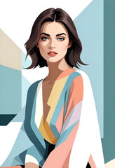 Canvas Print - Sophisticated Vector Illustration of a young Woman for poster or advertisemen