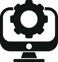 Poster - Black silhouette icon of a computer screen with a gear wheel superimposed, representing configuration settings