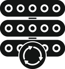 Poster - Black glyph icon representing a data server updating, symbolizing data processing and storage