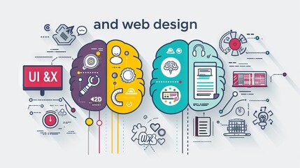 Wall Mural - A visually appealing infographic showing the outline of two brains, one representing 