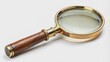 © Stock Spectrum - Magnifying Glass with Wooden Handle, Gold Trim, Closeup, Isolated White Background, magnifying glass, vintage, antique