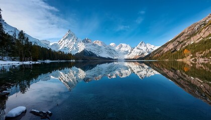  Un lago tranquilo reflejo de las montañas en el agua