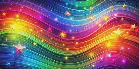 Wall Mural - Rainbow Swirls with Golden Stars, abstract, colorful, stars, swirls, galaxy, cosmic