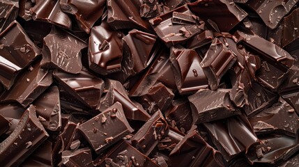Poster - An arrangement of mixed chocolate pieces forming a rich and textured background. Perfect for confectionery visuals.