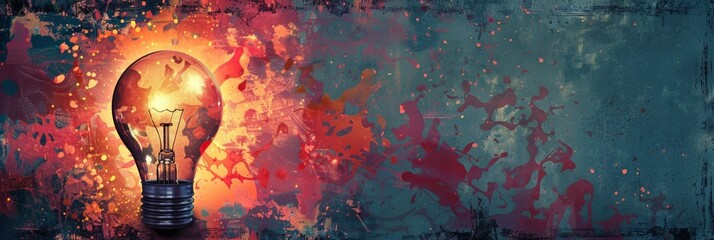 Poster - Creative light bulb with abstract colorful background symbolizing idea and innovation. Vibrant representation of creativity and inspiration