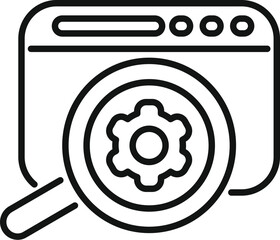 Poster - magnifying glass is analyzing a web page with a gear symbol, representing website optimization and f