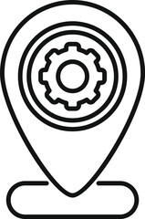 Poster - black outline icon of a location pin containing a cogwheel representing a service and repair point