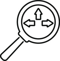 Poster - Magnifying glass focusing on different directions symbolizing searching for a solution or making a decision