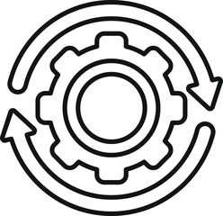 Canvas Print - Circular economy concept with arrows going around a gear representing a continuous cycle of manufacturing and resources