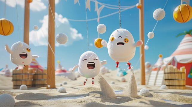 Cute character 3D image of it is one of the group games at children's sports events