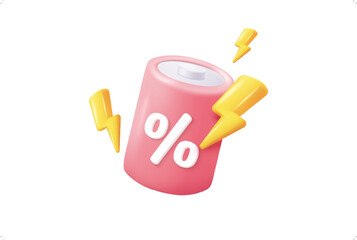 3d battery deteriorate is time to change new battery. Level energy power, sign charge indicator lightning for power fuel icon concept. 3d solar cell security icon vector render illustration