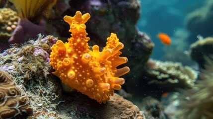 Wall Mural - Waiting orange sponge coral in shape mascot AI generated