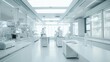 © SANDJAYA - Indoor photo of background scientific laboratory with chromatograph equipment, spectrometry, sterilization, all with a very white tone. with a front angle. no people AI generated
