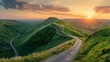 © Nicholas - Sunset at Mam Tor, Peak District National Park, with a view along the winding road among the green hills down to Hope Valley, in Derbyshire, England.