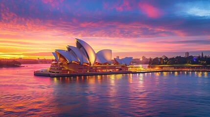 Wall Mural - Sydney Opera House in Sydney Harbor with downtown skyline, Sydney, New South Wales, Australia