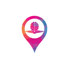 Wall Mural - Book brain map pin shape concept logo design. Book and brain combination logo concept