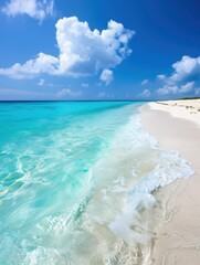 Poster - A white sandy beach with crystal clear blue water. AI.