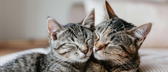 Poster - Two tabby cats cuddling and sleeping. AI.