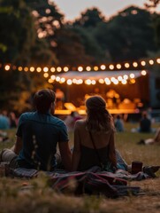 Wall Mural - A couple enjoys a concert in the park. AI.