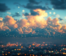 Wall Mural - a city lights up against a backdrop of clouds and stars. ai.