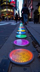 Canvas Print - A row of colorful lights on a sidewalk. AI.