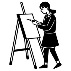 Sticker - student drawing on an easel vector art illustration 