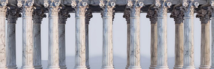 Column pillar Greek 3D Roman stone background white ancient Greece. Greek marble pillar column building architecture podium pedestal isolated art antique sculpture classic old academy Rome museum.