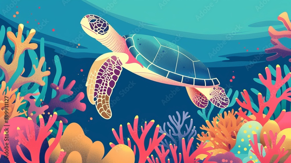 Cute turtle. Vector illustration of a sea turtle. Sea animal. Children ...