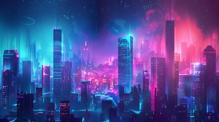 Wall Mural - Glowing neon light city background