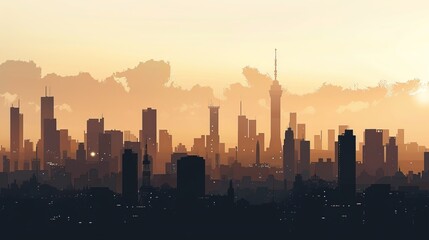 Wall Mural - The city scenery before and at dawn, the silhouette of the cityscape and the sky dyed