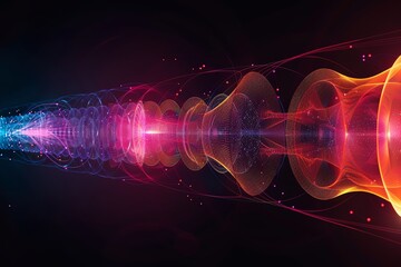 Poster - Abstract colorful light waves and energy patterns on a dark background, depicting futuristic technology and digital concepts.