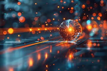 Aufkleber - Futuristic glowing sphere with light trails and bokeh background symbolizes technology, innovation, and digital transformation.