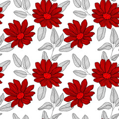 Wall Mural - Abstract seamless pattern with hand drawn simple flowers. Floral illustration for background.