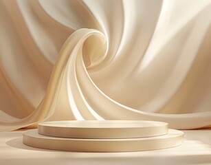 Poster - Minimalistic 3D render of abstract geometric shapes in a beige color palette