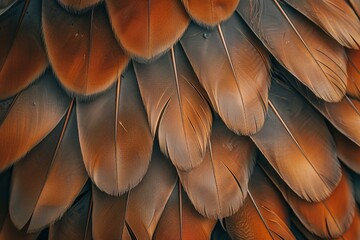Poster - Beautiful Detailed Bird Feathers Displaying Earth Tones Against Soft Background in Isolated Setting