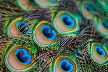Poster - Vibrant Peacock Feathers Displaying Intricate Patterns On A Soft Color Background