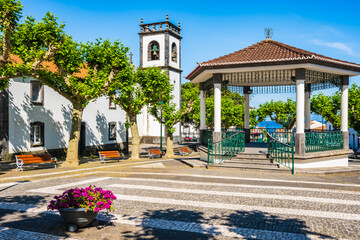 Wall Mural - Beautiful church on main square of Mosteiros town, Sao Miguel island, Azores, Portugal