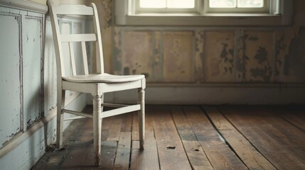 Poster - White chair in a room with wooden floor